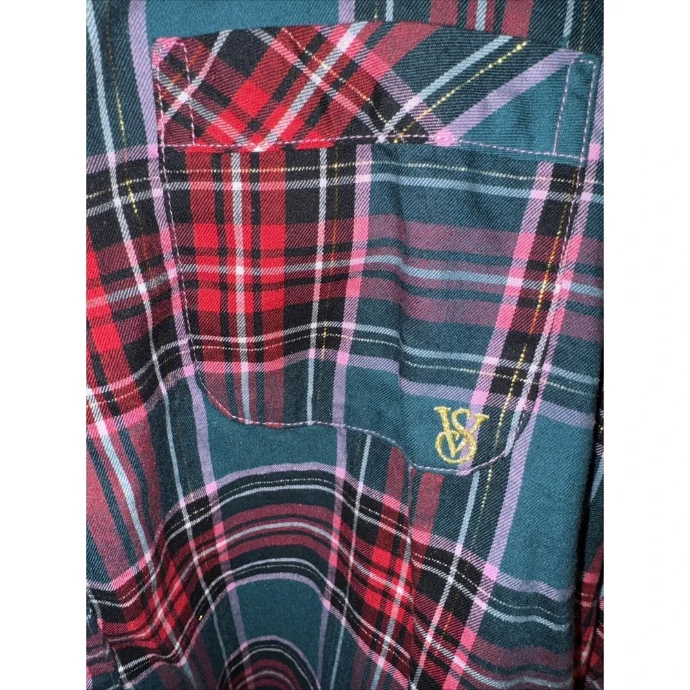 Victoria's  Secret Flannel Pajama 2 Pc Tartan Holiday Plaid Gold Cozy Warm Sz L